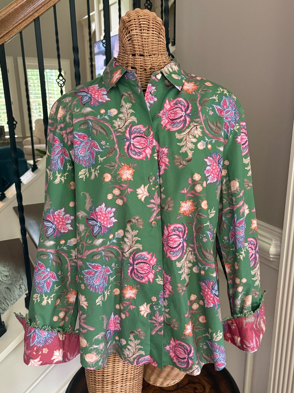 Emily Lovelock Green Floral Button-up Shirt